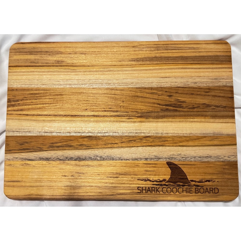 Shark Coochie Board Wood Charcuterie Set with Tongs and Americana Kitchen Towels